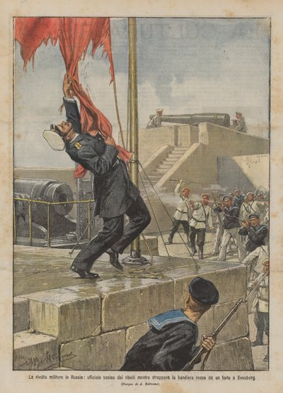 在俄罗斯发动军事起义，一名军官在叛乱分子拉红旗时被杀害？ 作者 Achille Beltrame