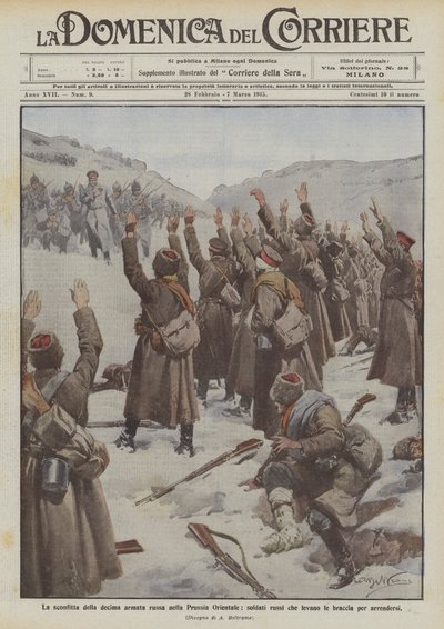 第十俄军在东普鲁士的失败，俄罗斯士兵举起武器投降 作者 Achille Beltrame