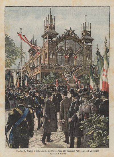主权者和当局在Piazza dArmi的到来为展览的其他部分揭幕 作者 Achille Beltrame