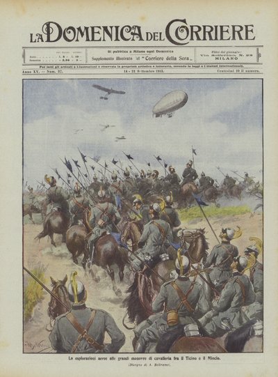 提契诺和明乔之间骑兵的巨大演习的空中探索 作者 Achille Beltrame