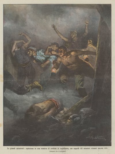 在英格兰一个煤矿爆发的大灾难，埋葬132？ 作者 Achille Beltrame