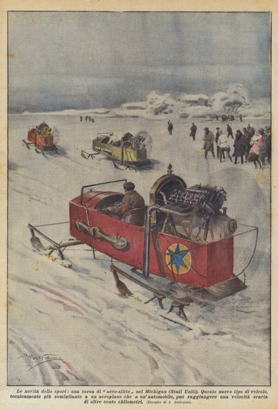 运动的新奇，密歇根州（美国）的空气雪橇比赛 作者 Achille Beltrame