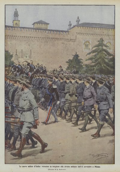 意大利的新民兵，便衣志愿者在11月2日在米兰的军事杂志上 作者 Achille Beltrame