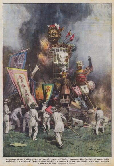 奇特而风景如画的风俗，是苏门答腊岛上的中国葬礼 作者 阿基里·贝尔特拉姆（Achille Beltrame）
