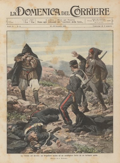 责任的受害者，一名中士被杀，一名逃犯被逃亡的撒丁岛人打伤 作者 Achille Beltrame