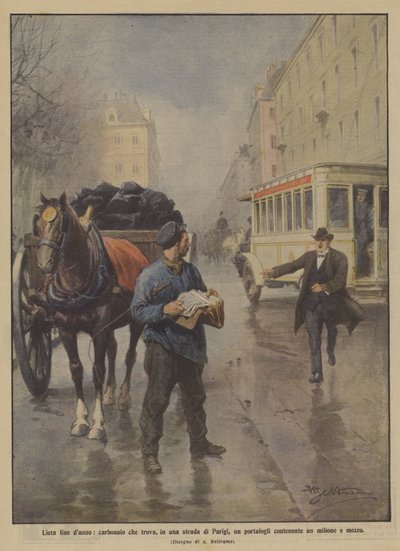 在巴黎街头找到一百五十个钱包的木炭很快乐结束 作者 Achille Beltrame