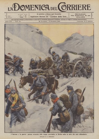 冬天和战争，在大雪下奥地利军队在塞尔维亚的痛苦前进 作者 Achille Beltrame