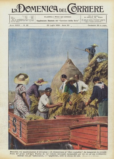 墨索里尼，在对Duce农民的奉献和感激之中，已经落成了？ 作者 Achille Beltrame