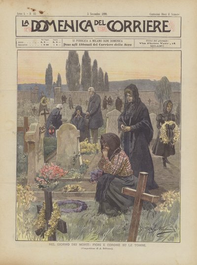 在死者的一天，鲜花和冠在坟墓上 作者 Achille Beltrame