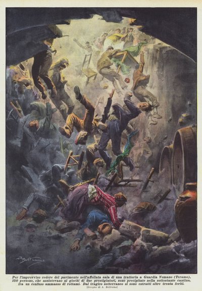 在Guardia Vomano的一家餐馆拥挤的大厅里突然投降了地板？ 作者 Achille Beltrame