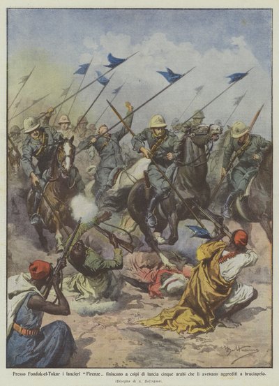 在Fonduk-el-Tokar，持枪者佛罗伦萨结束了五个鲸鱼喷水龙头？ 作者 Achille Beltrame