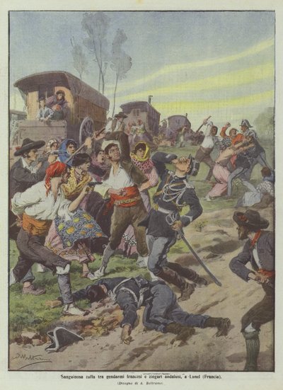 Lunel（法国）法国宪兵与安达卢西亚吉普赛人之间的血腥斗争 作者 Achille Beltrame