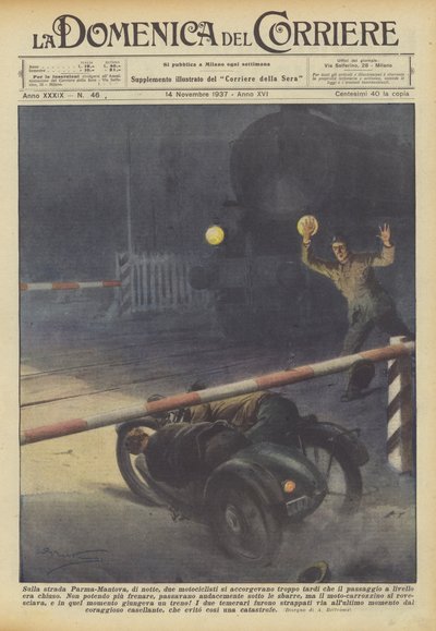 在Parma-Mantova路上，晚上有两名摩托车手发现太晚了？ 作者 Achille Beltrame