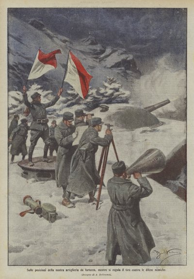 在我们的堡垒炮兵的位置，同时调节射击对抗敌人的防御 作者 Achille Beltrame