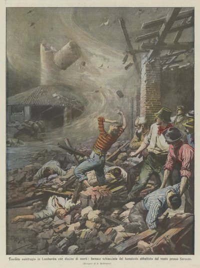 在伦巴第的可怕风暴与死亡的死亡，炉子被烟囱压碎？ 作者 Achille Beltrame