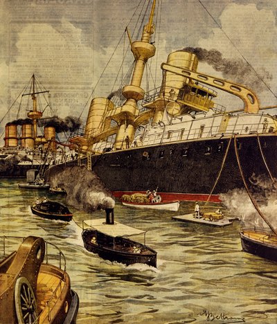 安德烈·多里亚战列舰在加里波利附近搁浅，作者 Achille Beltrame（1871-1945），来自 La Domenica del Corriere 作者 阿基里·贝尔特拉姆（Achille Beltrame）