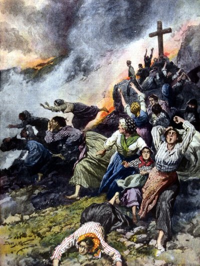 1902年西西里岛的埃特纳火山爆发。A. Beltrame的插图。"La Domenica del Corriere". 作者 阿基里·贝尔特拉姆（Achille Beltrame）