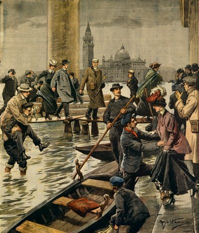 威尼斯圣马可广场的高水现象，作者 Achille Beltrame（1871-1945），来自 La Domenica del Corriere 作者 阿基里·贝尔特拉姆（Achille Beltrame）