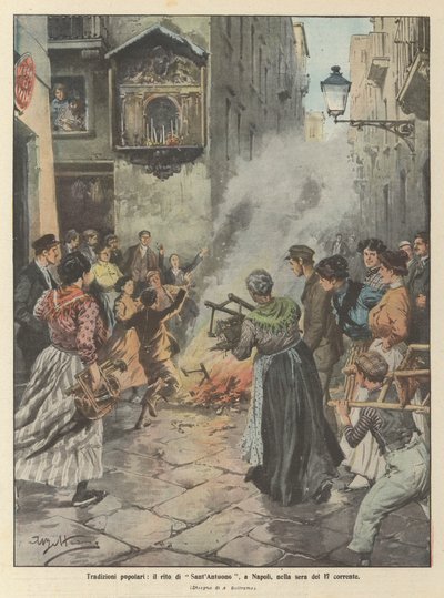 17日晚，在那不勒斯的流行传统，SantAntuono仪式 作者 Achille Beltrame