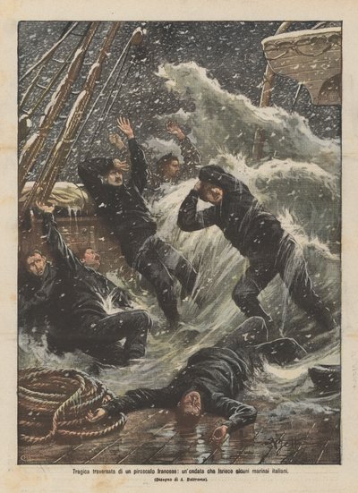 一辆法国不间断的轮船遭到一些意大利水手的伤害 作者 Achille Beltrame