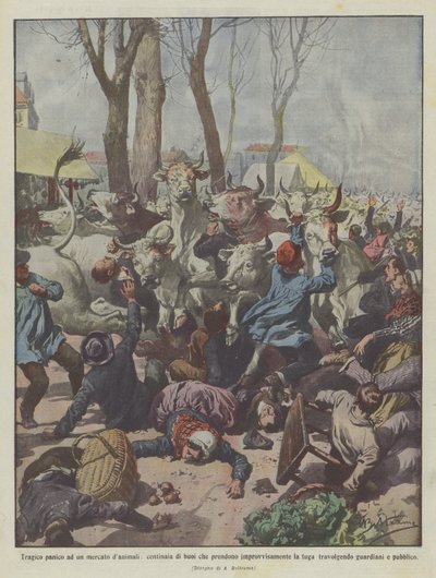 对动物市场的悲惨恐慌，数百只牛突然起飞？ 作者 Achille Beltrame