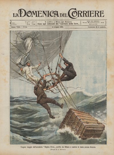Tragico della Balloon旅程Regina Elena离开米兰，落入安科纳附近的大海 作者 Achille Beltrame