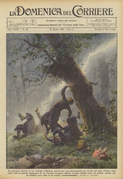 来自一所宗教学院的三位年轻神职人员，在湖边散步？ 作者 Achille Beltrame