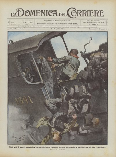 谦卑的价值行为，机械师突然停止了翻车的火车？ 作者 Achille Beltrame