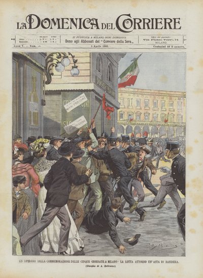 纪念在米兰的五天战斗在旗杆周围的一集 作者 Achille Beltrame