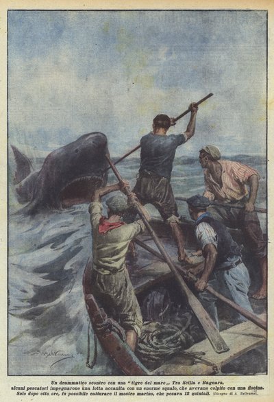 与海虎的戏剧性战斗 作者 Achille Beltrame