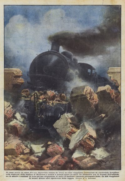 一列火车靠在墙上 作者 Achille Beltrame