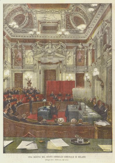 米兰新市议会的坐 作者 Achille Beltrame