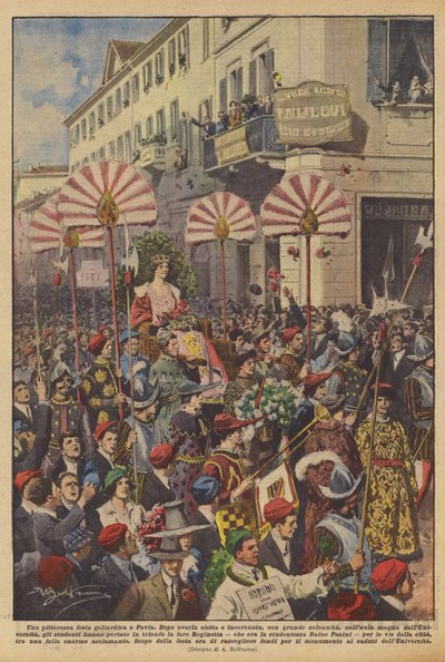 帕维亚风景如画的goliardic派对 作者 Achille Beltrame