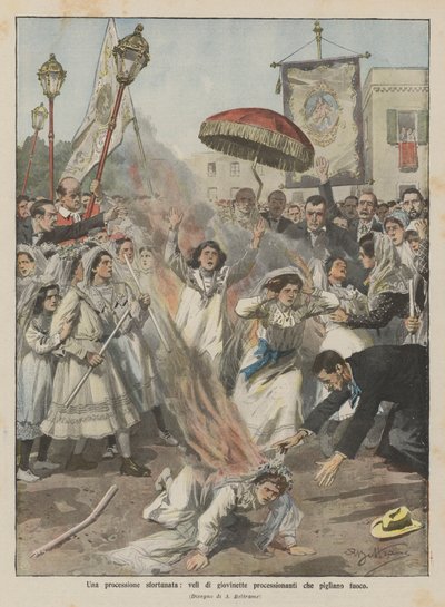 一个不幸的游行，游行的年轻女孩的面纱 作者 Achille Beltrame