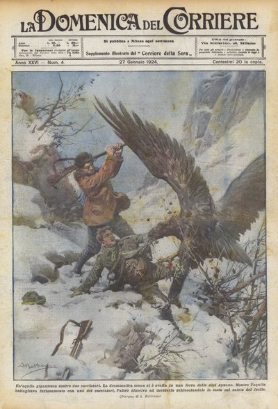 一只巨大的鹰对着两个猎人 作者 Achille Beltrame