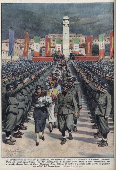 1937年10月10日在威尼斯Caprino veronese举行的黑衬衫（camicie nere）成员的结婚仪式。 作者 阿基里·贝尔特拉姆（Achille Beltrame）