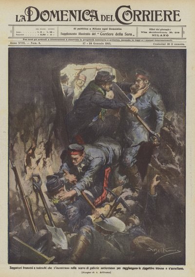 法国和德国的工兵们在挖掘地下隧道时聚集在一起？ 作者 Achille Beltrame
