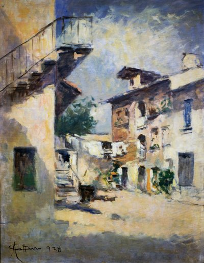 质朴庭院的内部，作者：Achille Cattaneo（1872-1931）。 意大利，20世纪。 作者 阿基里·卡塔尼奥（Achille Cattaneo）