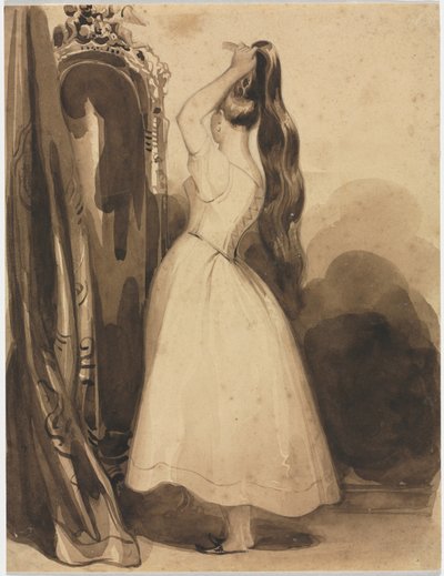 1857年之前的1800年代，梳头的年轻女子。 作者 阿基尔·德维里亚