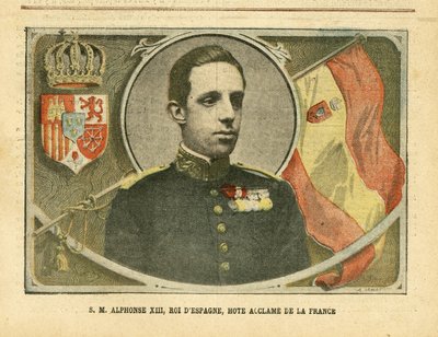 Achille Lemot（1846-1909）在Le Pelerin的插图，04/06/05 - 西班牙国王阿方索十三世陛下，法国的Hote Acclame - 西班牙，君主制，旗帜，外国君主 - 阿方索十三世 作者 阿基里·莱莫特（Achille Lemot）