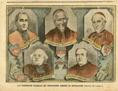 Le Pelerin上的Achille Lemot (1846-1909)插图，05年4月9日 - 抗议分离的法国红衣主教 - 宗教信仰，天主教 - 政教分离 - Richard Mgr (1819-1908), Perraud Cardinal (1828-1906) , Lecot Cardi 作者 阿基里·莱莫特（Achille Lemot）
