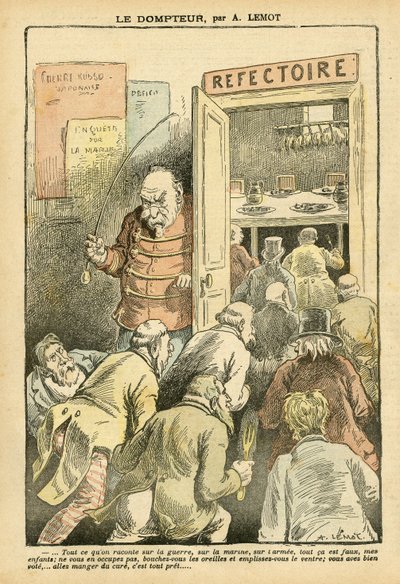 2004年3月27日《Le Pelerin》中Achille Lemot（1846-1909）的插图--驯兽师--餐厅咖啡，美食厨师--Combes Emile（1835-1921），驯兽师--食物隐喻。 作者 阿基里·莱莫特（Achille Lemot）