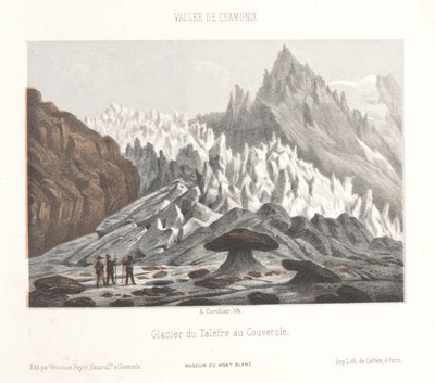 Zicht op de Couvercle-steen bij de Talèfre-gletsjer
库弗勒的塔雷弗尔冰川（物体上的标题）
勃朗峰霞慕尼（系列标题）
布朗山博物馆（文物上的系列名称） 作者 弗朗索瓦·路易斯·卡蒂尔