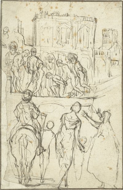 德语： Josephus wird von Nicanor vor Kaiser Vespasianus geführt 约瑟夫在维斯帕先皇帝面前由尼卡诺尔领导 作者 亚当·埃尔斯海默