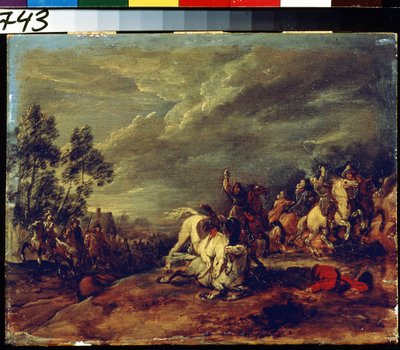 巴蒂尔一场战斗Adam Frans van der Meulen（1632-1690 年）的画作。木板油画。佛兰德艺术，巴洛克风格。莫斯科普希金美术博物馆。 作者 亚当·弗兰斯·范·德·穆伦