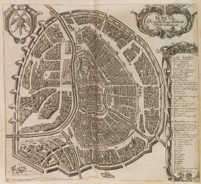 莫斯科的地图。出自：Vermehrte Newe Beschreibung der Muscowitischen..., 1656. 作者 亚当·奥莱留斯