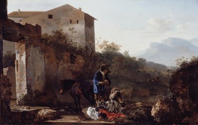 有牧羊人的风景，约 1650 年（油画板） 作者 亚当·皮纳克（Adam Pynacker）