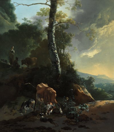 被激怒的牛的风景 作者 亚当·皮纳克（Adam Pynacker）