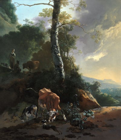 被激怒的牛的风景 作者 亚当·皮纳克（Adam Pynacker）