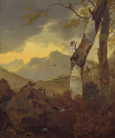 山羊和鸟类的山地景观，c.1657 作者 亚当·皮纳克（Adam Pynacker）
